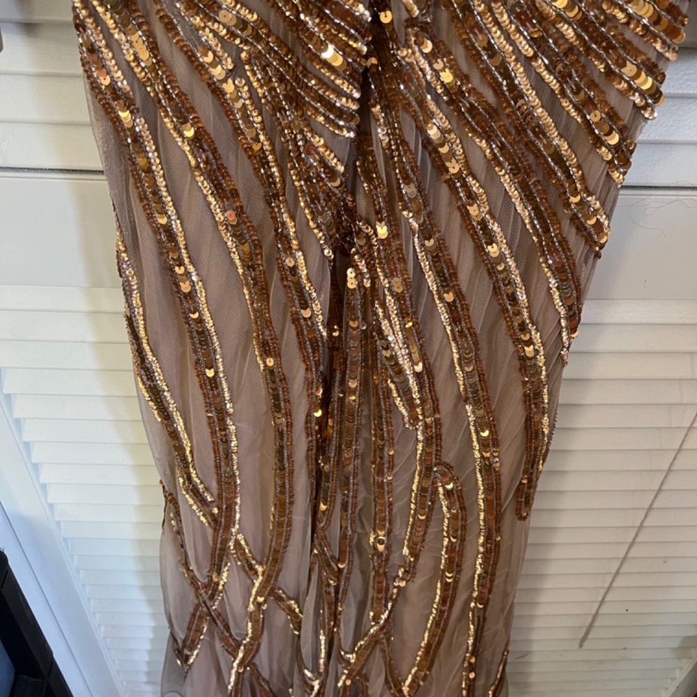 NWT Mac Duggal Long Sleeve Sequin Streaked Copper Dress 5438 - Picture 6 of 12